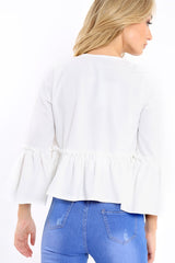 White Frill Bell Sleeve Blazer - Zarra