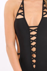 Black Lattice Cut Out Swimsuit - Anika