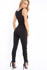 Black Caged Side Lace Jumpsuit - Melody