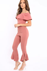 Rose Bardot Crop Top And Dip Hem Trousers Co-ord Set - Alexiah