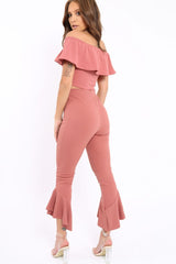 Rose Bardot Crop Top And Dip Hem Trousers Co-ord Set - Alexiah