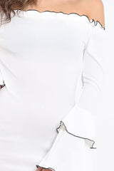 White Ribbed Bell Sleeve Mini Dress - Ariana