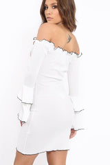 White Ribbed Bell Sleeve Mini Dress - Ariana