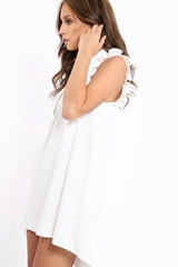 White Frill Sleeve Dip Hem Shirt Dress - Camilie