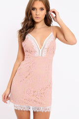 Rose Plunge Floral Lace Bodycon Mini Dress - Yaz