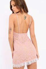 Rose Plunge Floral Lace Bodycon Mini Dress - Yaz