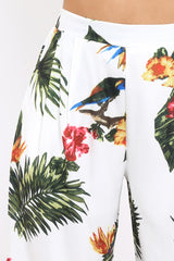 White Tropical Print Wide Leg Trousers - Yasmine
