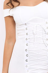White Off Shoulder Centre Eyelet Dress - Callie