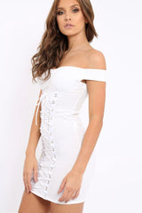 White Off Shoulder Centre Eyelet Dress - Callie