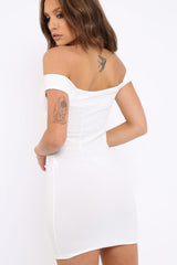White Off Shoulder Centre Eyelet Dress - Callie
