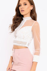 White Crochet Mesh Crop Top - Ayana