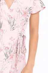 Pink Floral Print Wrap Dress - Norie