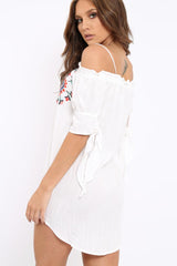 White Flower Embroidered Shift Dress - Isolde