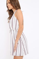 White Tribal Print Halter Neck Mini Dress - Avianna