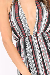 Black Tribal Print Halter Neck Mini Dress - Avianna