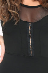 Black Mesh Panel Eyelet Detail Bodycon Dress - Lolita