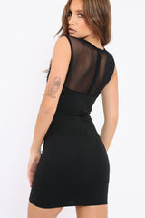 Black Mesh Panel Eyelet Detail Bodycon Dress - Lolita