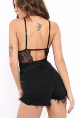 Black Lace Harness Bodysuit - Kreena