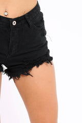 Black Ripped Denim Shorts - Melisa