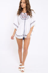 White Embroidered Crochet Trim Kaftan - Kayda