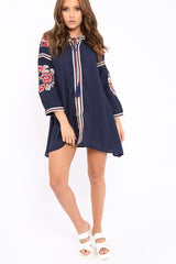 Navy Embroidered Shirt Dress - Nikki