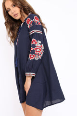 Navy Embroidered Shirt Dress - Nikki