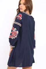 Navy Embroidered Shirt Dress - Nikki