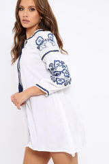 White Embroidered Shirt Dress - Nikki