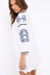 White Embroidered Shirt Dress - Nikki