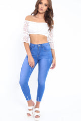White Bardot Butterfly Applique Mesh Crop Top - Rayella