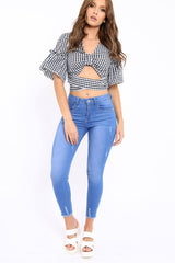 Black Gingham Bow Front Tie Around The Waist Crop Top - Konnie