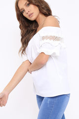 White Bardot Flower Crochet Top - Riella