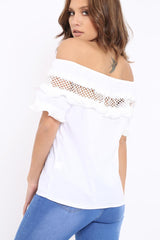 White Bardot Flower Crochet Top - Riella