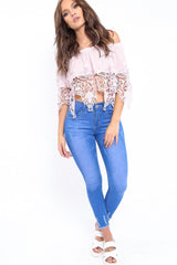 Pink Bardot Crochet Top - Liv