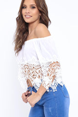 White Bardot Crochet Top - Liv