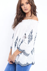 White Bardot Embroidered Top - Nylla