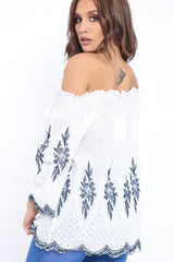 White Bardot Embroidered Top - Nylla