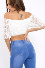 White Bardot Mesh Crop Top - Mally