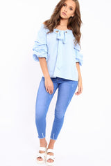 Blue Ruffle Sleeve Bardot Top - Crissy