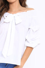 White Ruffle Sleeve Bardot Top - Crissy
