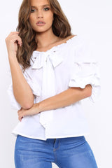 White Ruffle Sleeve Bardot Top - Crissy