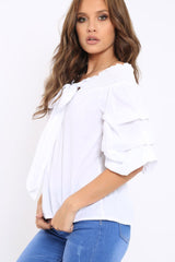 White Ruffle Sleeve Bardot Top - Crissy