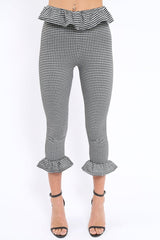Black Gingham Frill Hem Trousers - Marianne