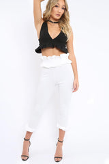 White Frill Hem Trousers - Paisley