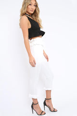 White Frill Hem Trousers - Paisley