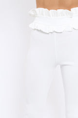 White Frill Hem Trousers - Paisley