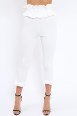 White Frill Hem Trousers - Paisley