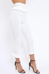 White Frill Hem Trousers - Paisley