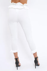 White Frill Hem Trousers - Paisley