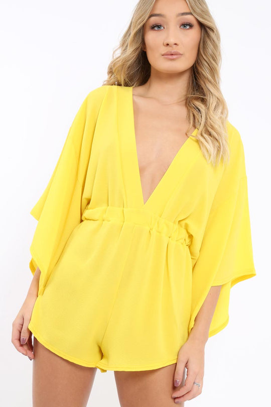 Yellow Kimono Plunge Playsuit - Alisa